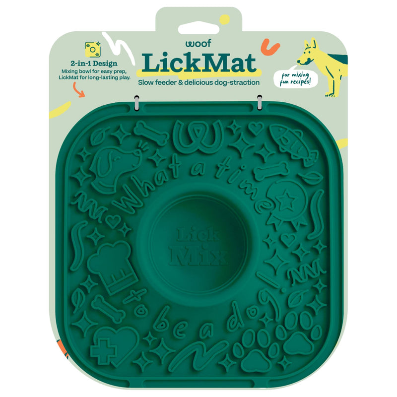 WOOF LickMat - Easy-to-Clean Lick Mat for Dogs - Slow Feeder Mat with Non-Slip Design - BPA-Free Silicone Lick Mat - Interactive Dog Toys - Green