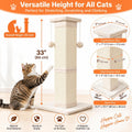 SOCATER Cat Scratching Post 33 Inch Nature Sisal Cat Scratch Post for Indoor Cats, Large Cat Scratcher Protect Your Furniture, for All Breeds