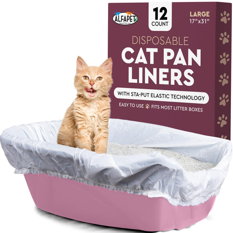 Alfapet Cat Litter Box Liners Large 12 Count - Tear-Resistant Cat Litter Bags - Waterproof Kitty Litter Liners - Fits Litterbox Pan Sizes Medium and Large, 31