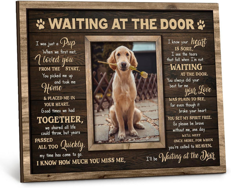 Dog Memorial Wooden Picture Frame 8x10, Waiting at the Door Pet Loss Gifts