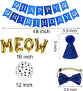 JOTFA Cat Birthday Party Supplies, Cat Birthday Hat with Number Bandana Bow Tie Banner Balloons Meow Letter Balloons for Cats Kittens Decorations
