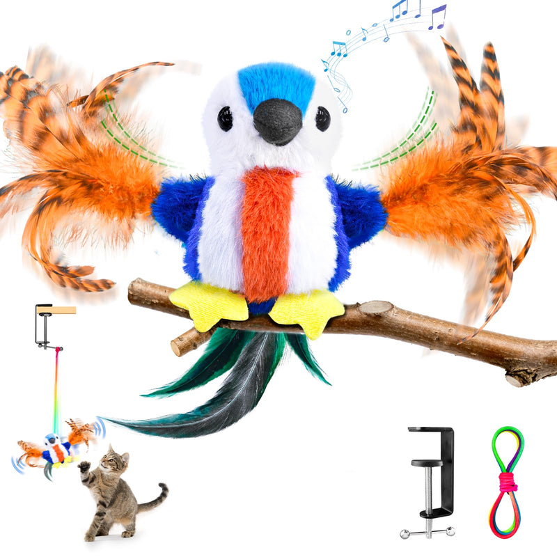 Zeepet Cat Toys Flapping Bird, Catnip Toys for Indoor Cats Interactive Automatic Kitten Toy Kicker - Baby Plush/Feather/Crinkle, Rechargeable 4 Sounds/Off, Timed & Touch Activated, Clip & Hanging Rope