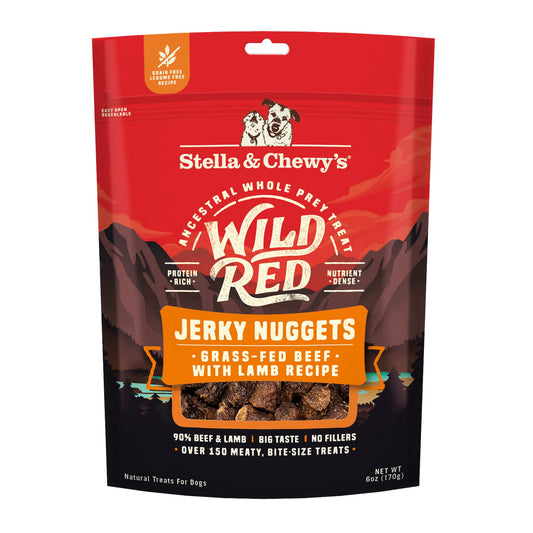 Stella & Chewy's Wild Red Jerky Nuggets - 90% Protein-Rich Beef & Lamb Dog Treats - Grain-Free Training Rewards for All Breeds - Made in USA - 6 oz Bag