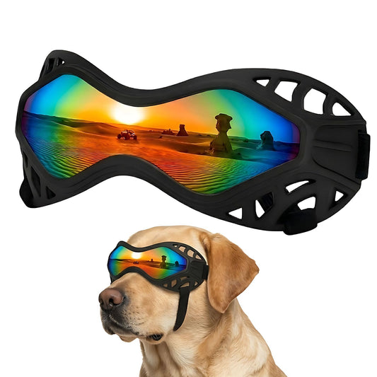 Dog Goggles for Medium to Large Breeds, Adjustable UV Protective Sunglasses with Soft TPU Frame and PC Lens, Windproof & Dustproof Pet Eye Wear for Outdoor Riding, Skiing and Driving (Colored Lens)