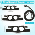 3 Pack Bearded Dragon Harness Leash Set, Adjustable Soft Leather Lizard Harness with Traction Rope, Reptile Training Wal