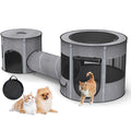 Portable Cat Playpen with Tunnel, 3 in 1 Foldable Puppy Play Pen, Waterproof Bottom, Enclosed 2-Room Separable Pet Tent for Indoor/Outdoor, Multi-Purpose Enclosure Crate Cage for Kitten Dog Rabbit