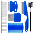 6 Pack Flea Comb for Dogs and Cats, Stainless Steel Pet Grooming Comb Set, Lice Comb, Double-Sided Tear Stain Remover, Dematting and Fine Tooth Combs for Small, Medium and Large Pets