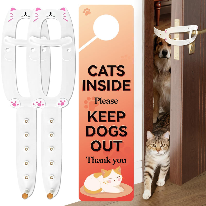 TGIOW Cat Door Latch, 2 Pcs Door Latch for Cats Keep Dogs Out of Litter Box and Food, Cat Door Stopper with 6 Adjustable Straps 2.5-6.5