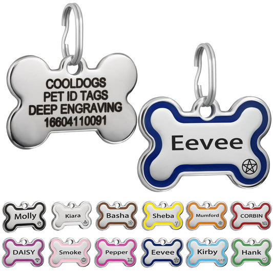 CoolDogs Stainless Steel Enamel Pet ID Tags for Dogs and Cats, Personalized Dog Tags,Cat Tags,Custom Engraved Dog Name Tag,Cat Name Tag with up to 5 Lines of Text on Both Sides (Blue, Large)