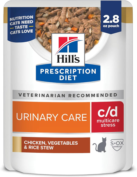 Hill's Prescription Diet c/d Multicare Stress Wet Cat Food, Chicken, Vegetables, & Rice Stew, 2.8 oz. Pouches, 24-Pack