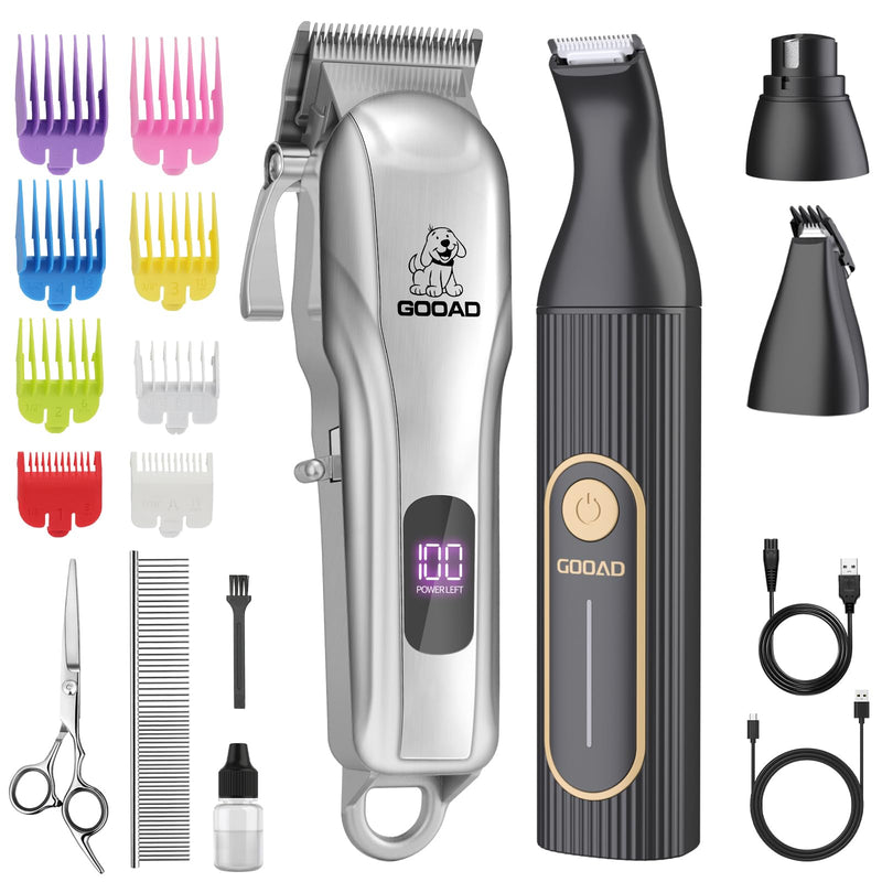 Gooad Dog Clippers for Grooming,Dog Grooming Kit for Heavy Thick Hair&Coats/Low Noise Rechargeable Cordless Pet Shaver with Paw Trimmer Nail Grinder/Hair Trimmer for Small & Large Cats