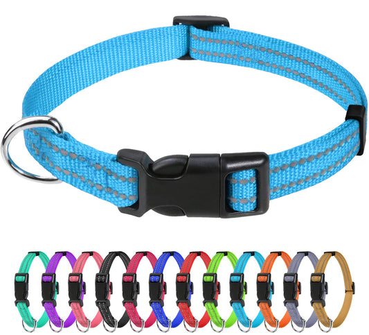TagME Dog Collar for Small Dogs Reflective High Visibility Soft Nylon Pet Collar for Puppies, Lightweight & Adjustable Classic Neck Strap with Heavy Duty Buckle - 12 Solid Colors