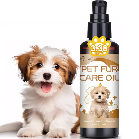 Pjordo Pet Fur Care Oil, 3.38 FL OZ Natural Oils with Collagen for Detangles, Reduces Shedding, Shiny & Silky Coat, Leave-in Conditioner for Dogs & Cats