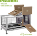 Rabbit Hutch Indoor Bunny Cage Outdoor Wood House with Wire Mesh,Grey