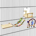 BNOSDM Bird Perch Platform with Mirror, Wooden Climbing Ladder for Parakeet, Small Bird Swing Toys with Hanging Chewing Balls Parrot Cage Accessories Budgie Playground for Cockatiel, Lovebird, Conure