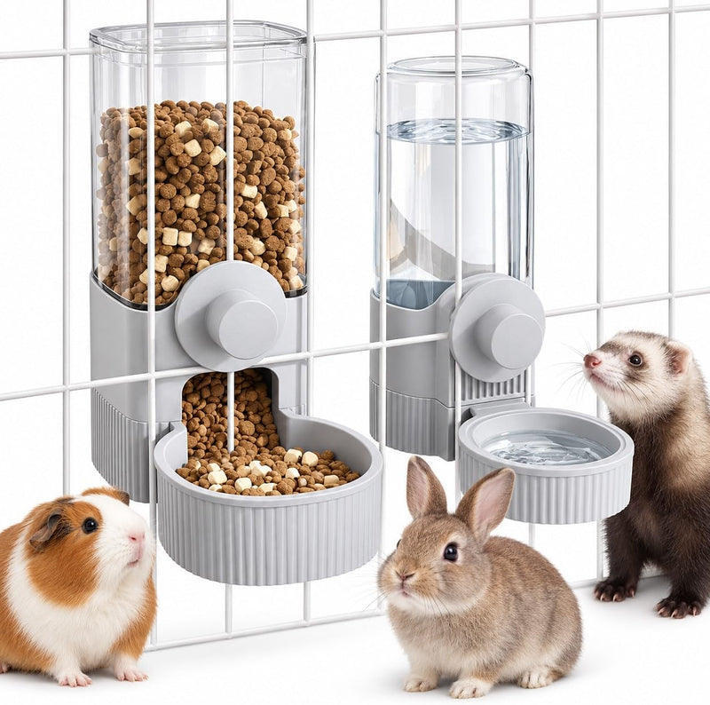 Hanging Automatic Food and Water Dispenser, Gravity Rabbit Feeder Set, Cage Cat Food Bowl Dog Feeding Station for Puppy 