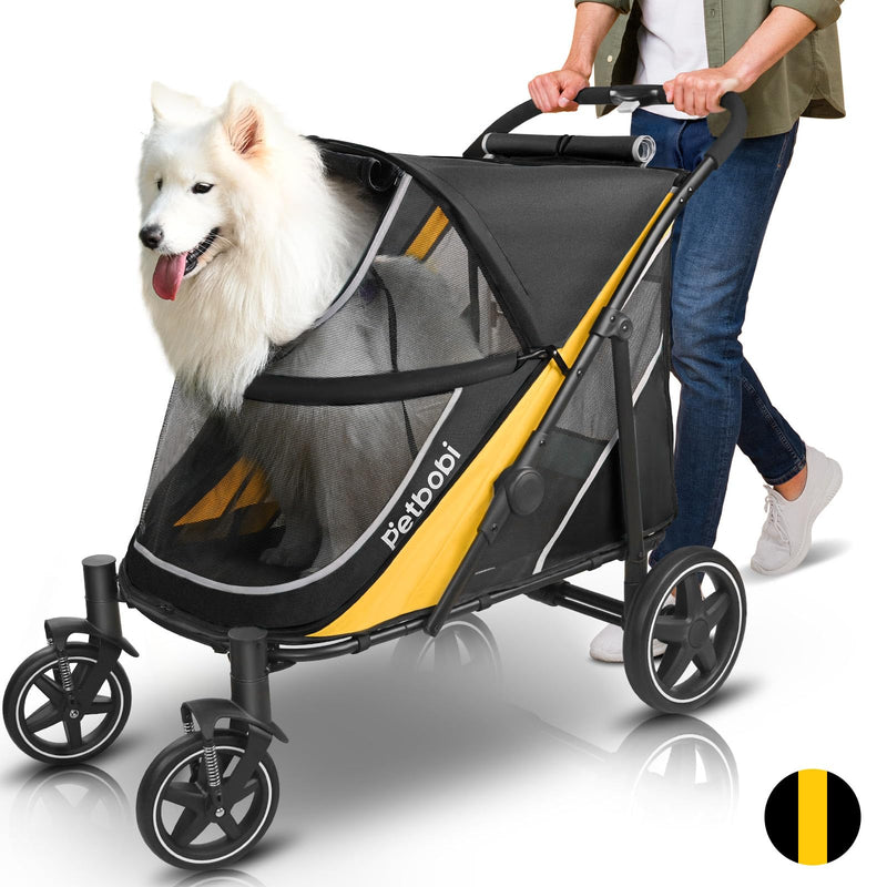 Petbobi Dog Stroller for Large & Medium Dogs - Easy Fold Dual Entry Pet Stroller with One-Foot Brake, All Terrain Wagon Cart with Air Mesh, Ideal for Large Senior Pets up to 80 lbs, Black