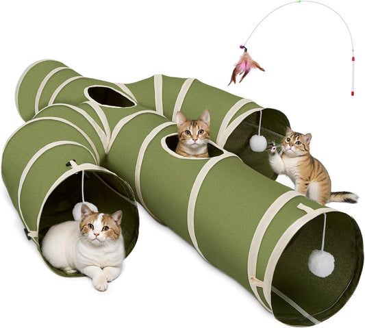 Ownpets Cactus Cat Tunnel 12" with Peek Holes for Indoor Large Cat, Green