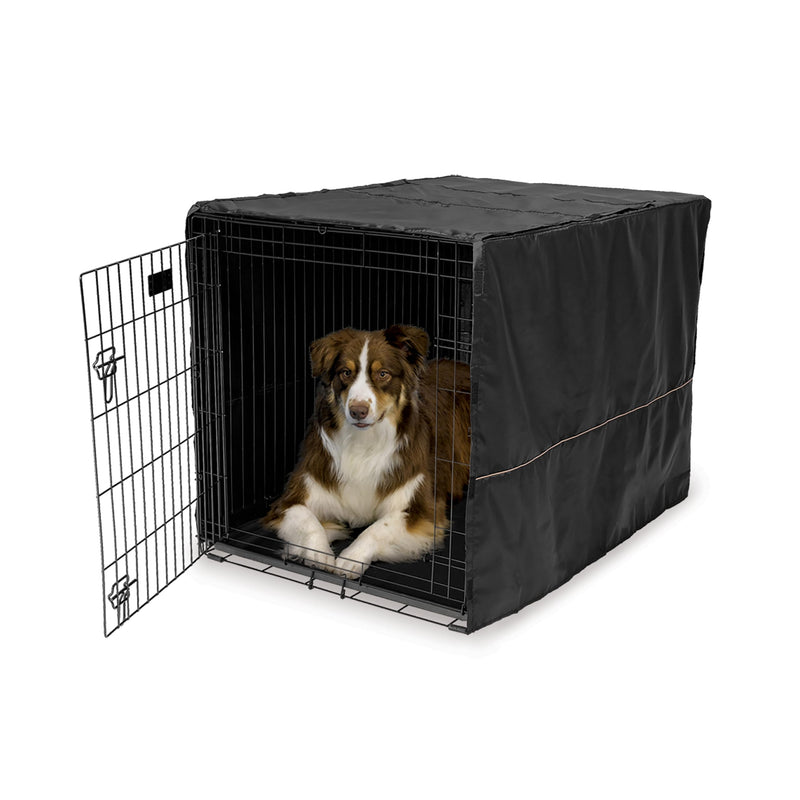 MidWest Homes for Pets Large Dog Crate Cover, Black Polyester Privacy Kennel Cover Fits Most 42-inch Crates, Machine Washable, Reduces Barking & Chewing