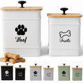 Dog Treat Container Airtight Set of 2 - 8x6 & 7x5 inch Iron Dog Treat Jars for Kitchen Counter with Airtight Bamboo Lids - 20 Cup Capacity Pet Treat Container Set - Doggie Cookie Jar - Treats Canister