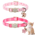 Babole Pet 2 Pack Pink Cat Collars - Spring Summer Breakaway Cat Collar with Bell, Bow and Flower Pendant, Adjustable Kitten Collars for Girl Cats, Cute Pink Plaid &Bow