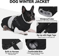 SUNFURA Small Dog Coat with Harness Built in, Warm Dog Jacket Winter with Zipper On Back, Waterproof Pet Snow Jacket Snowsuit Pet Sweater Clothes for Schnauzer, Yorkshire Terrier, Black S