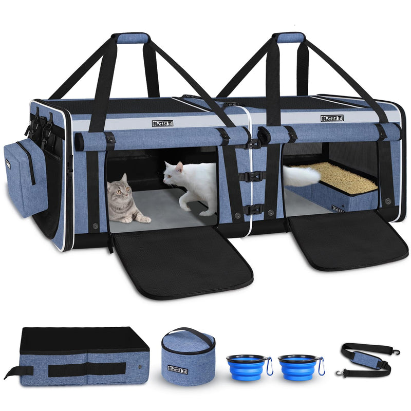 Petskd Double Extra Large Cat Carrier with Litter Box and Privacy Curtain, 48