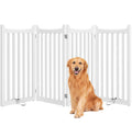 Yaheetech 36" H Extra Tall Freestanding Pet Gate 4-Panel Wooden Dog Fence with 2 Support Feet Folding Dog Gate for Indoor, Stairs, Doorways, Halls, Kitchen Wooden Pet Barrier White, 79.5" L x 36" H