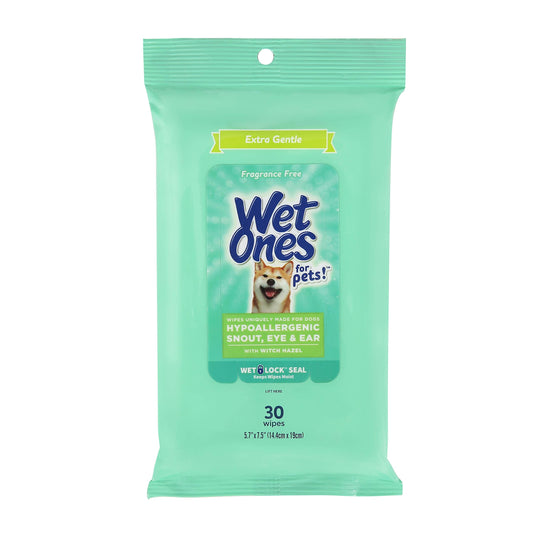 Wet Ones for Pets Extra Gentle Dog Wipes with Witch Hazel - Fragrance-Free, Hypoallergenic Pet Grooming Wipes for Snout, Eye, and Ear Areas, Sensitive Skin, 30 Count