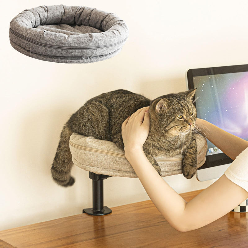 ZBUQ Cat Desk Bed for Cat, Desk Mounted Pet Mat x2 Removable and Washable, 360 Rotation & Adjustable Height Cats Up to 40 lbs