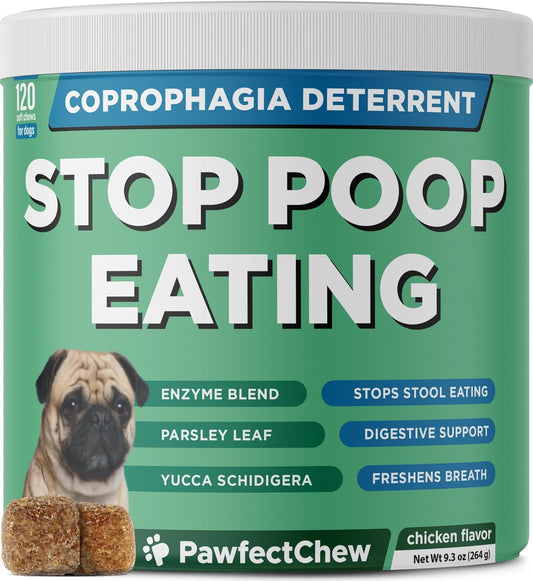 PAWFECTCHEW Coprophagia Deterrent for Dogs & Breath Aid Support - No Poo Chews for Dogs w/Probiotics, Digestive Enzymes Stop Dog Poop Eating - Stool Eating Deterrent - Made in USA