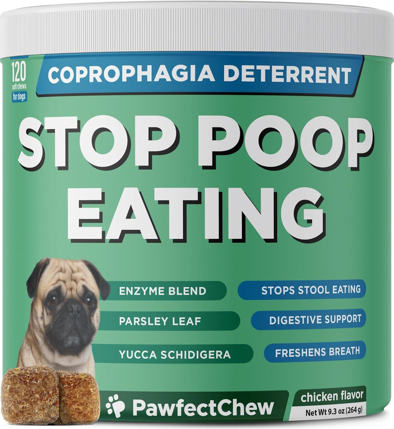 PAWFECTCHEW Coprophagia Deterrent for Dogs & Breath Aid Support - No Poo Chews for Dogs w/Probiotics, Digestive Enzymes Stop Dog Poop Eating - Stool Eating Deterrent - Made in USA