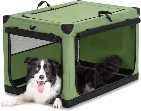 PETSFIT 36" Soft Portable Dog Crate – Patented Spiral Sturdy Frame, Collapsible Travel Kennel for Medium & Large Dogs, 3