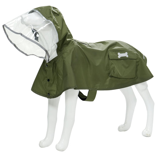 Waterproof Dog Raincoat, Adjustable Reflective Lightweight Pet Rain Clothes with Poncho Hood (Army Green, X-Large)