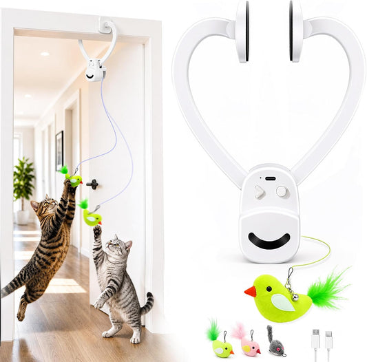 CATPICK Interactive Cat Toys for Indoor Cats - Automatic Flying Bird & Mouse Doorway Hanging Toy, USB Rechargeable Electric Kitten Toy for Hunting Instinct, Enrichment & Exercise, 2 Birds & 1 Mouse