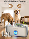 Kastty 4 Gal Dog Water Fountain for Large Dogs,15L Stainless Steel Dog Water Bowl Dispenser Triple Filtration,Ultra Quiet Automatic Pet Water Fountain with Water Level Window and LED Light(FS76)