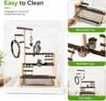 Bird Playground,Parrots Wooden Playstand with Removable Tray & Feeding Cups,Natural Wooden Parrot Stand Suitable for Sma