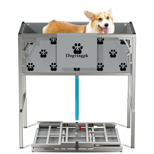 Dogvingpk Portable Foldable Elevated Dog Bathtub, 300 lb Capacity with Drain for Bathing Grooming Medium and Large Dogs, Indoor Outdoor Use