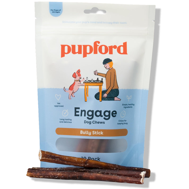 Pupford Thick Bully Sticks for Dogs & Puppies, Smoked for Improved Smell, Natural, Long-Lasting, Single Ingredient Chews for Small & Medium Breeds (6