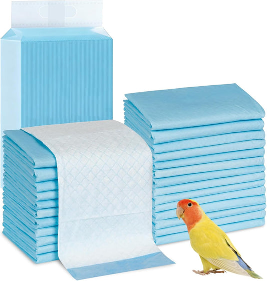 Pawfly 40 Sheets Disposable Bird Cage Liners, 23.6" x 23.6", Super Absorbent Leak-Proof Bird Cage Paper Liners Cuttable 
