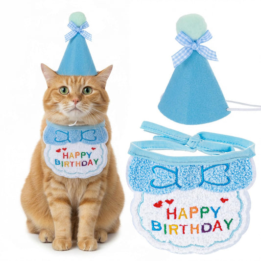 Tyqour Cat Birthday Hat Birthday Hats for Stuffed Animals Dog Party Hat Birthday Party Decorations Set for Small Medium Cats & Dogs (Blue)
