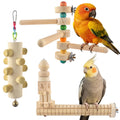 DBNESS 3pcs Natural Wood Bird Perch Toys, Rotating Perch Stand, L-Shaped Perches with Chew Block, Hanging Cork Stopper Toy, Birdcage Accessories for Small Medium Parrots Cockatiels Quaker Caique