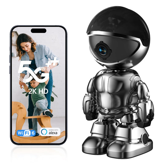 GBIUT Indoor Camera 2K HD 5G/2.4Ghz WiFi Pet Robot Camera Motion Detection and Alarm,Two-Way Talk,Color Night Vision, Nanny Cam Compatible with Alexa（Black）