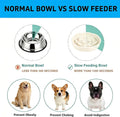 Pet Feeding Bowls, Ceramic Slow Feeder Dog Bowl - Heavy Weighted Blue Bloom Food Dish for Small to Medium Dogs - Non-Slip, Microwave & Dishwasher Safe Pottery Maze to Fast Eating (Milky White)
