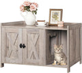 MAHANCRIS Cat Litter Box Enclosure, Hidden Litter Box Furniture with Divider, Indoor Cat House, Wooden Cat Washroom Stor