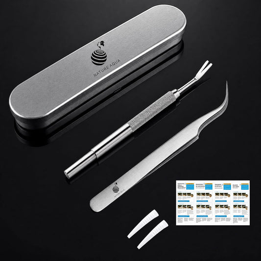 Tick Remover, Tick Removal Tool, Stainless Steel Tick Remover Tool for Dogs/Humans/Cats/Horses, Professional Foam Inserts Tick Remover Set- Includes Tick Tweezers, Tick Fork, Handy Tin, Manual (1 Set)