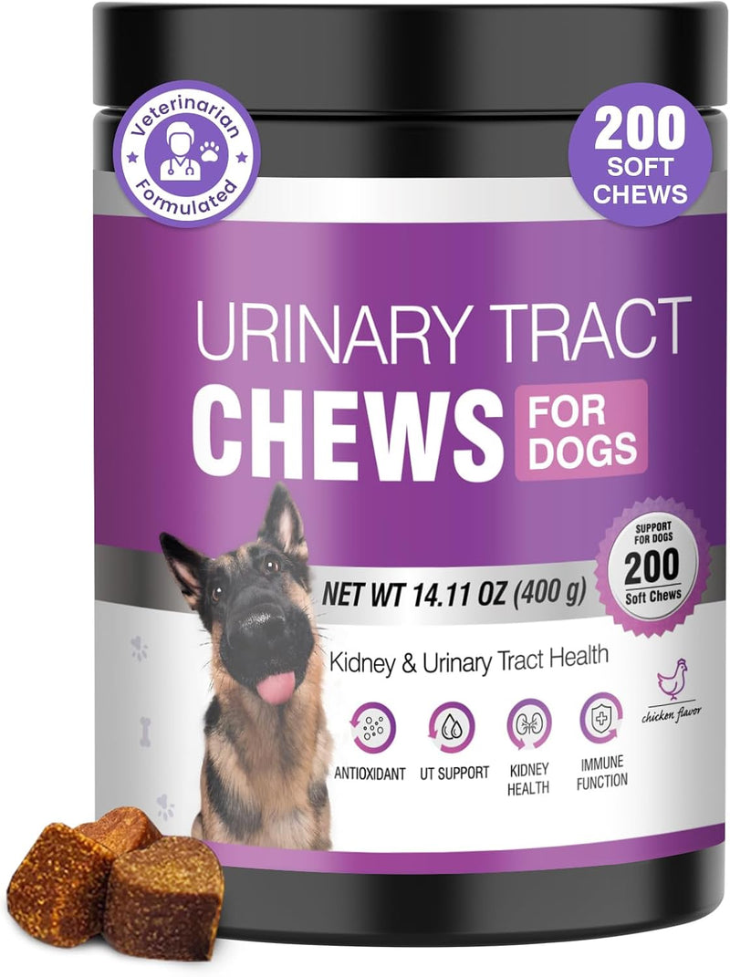 Dog UTI Treatment, 200 Soft Chews Cranberry Supplement for Dogs with D-Mannose Support Normal Urinary Tract Bladder Health & Kidney & Incontinence Remedy Stops