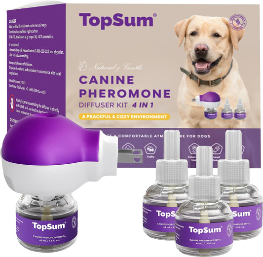 TopSum Calming Diffuser for Dog: Dog Pheromones Calming Diffuser Plug for Stress, Barking, Chewing, Pee Accidents & Sepa
