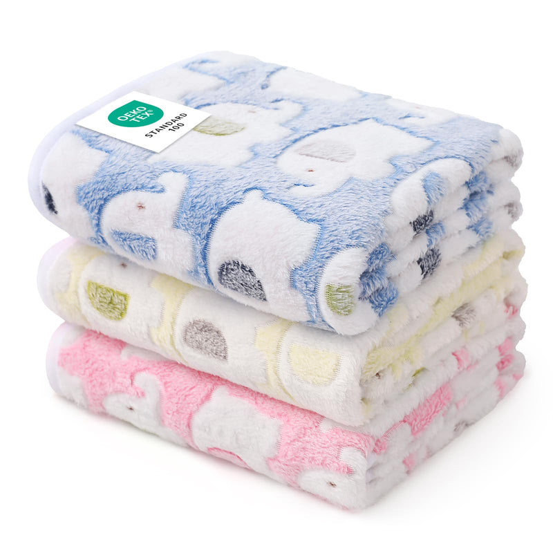 1 Pack 3 Blankets Super Soft Fluffy Premium Cute Elephant Pattern Pet Blanket Flannel Throw for Dog Puppy Cat Blue/Pink/Yellow Small(23x16 inch)