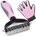 Double-Sided Undercoat Rake for Deshedding & Dematting Pets - Gentle Grooming Glove Kit for Dogs & Cats (Pink, 2 Pack)